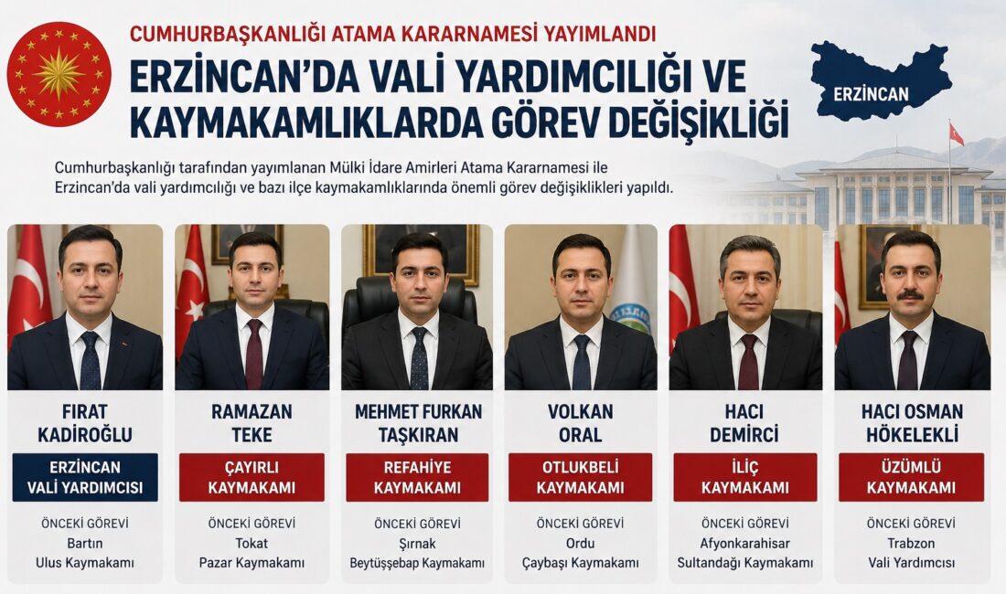 Cumhurbaşkanlığı tarafından yayımlanan Mülki İdare Amirleri Atama Kararnamesi ile Erzincan’da