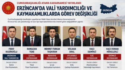 Cumhurbaşkanlığı tarafından yayımlanan Mülki İdare Amirleri Atama Kararnamesi ile Erzincan’da